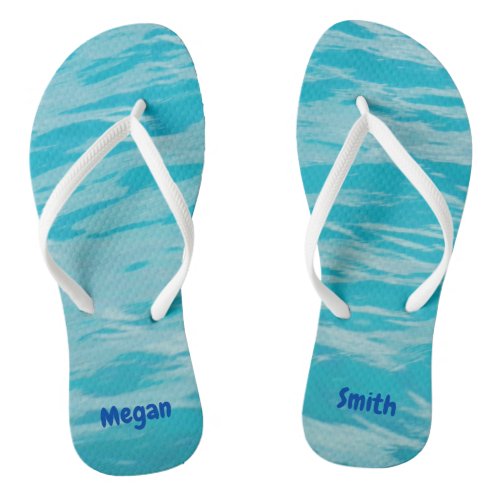 Blue Water Flip Flops with Name