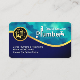 Blue Water Gold Wave Plumber Service Business Card