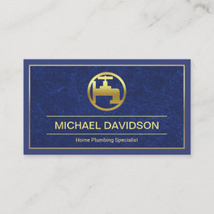 Blue Water Grunge Gold Faucet Frame, Plumbing Business Card