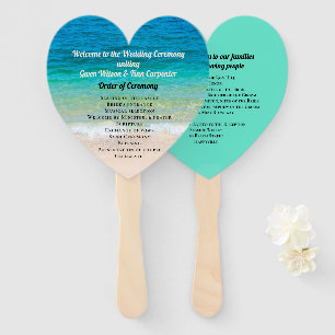 Blue Water Heart-Shaped Wedding Fan Program
