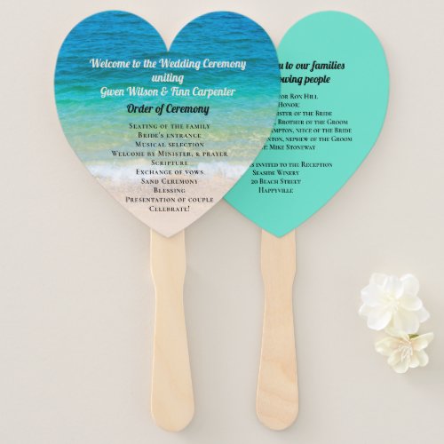 Blue Water Heart_Shaped Wedding Fan Program