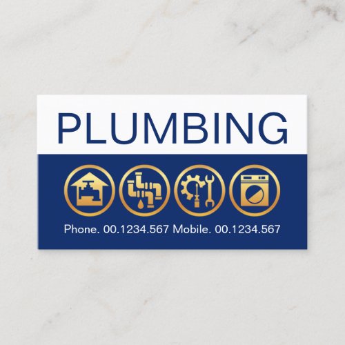 Blue Water Layer Gold Plumbing Icons Business Card