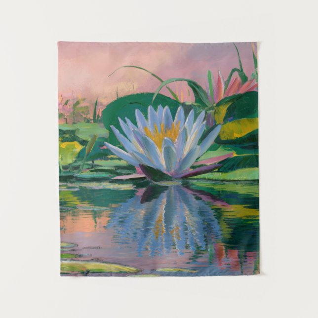 Blue Water Lilies by Claude Monet, Sunset,Colorful Tapestry (Front)