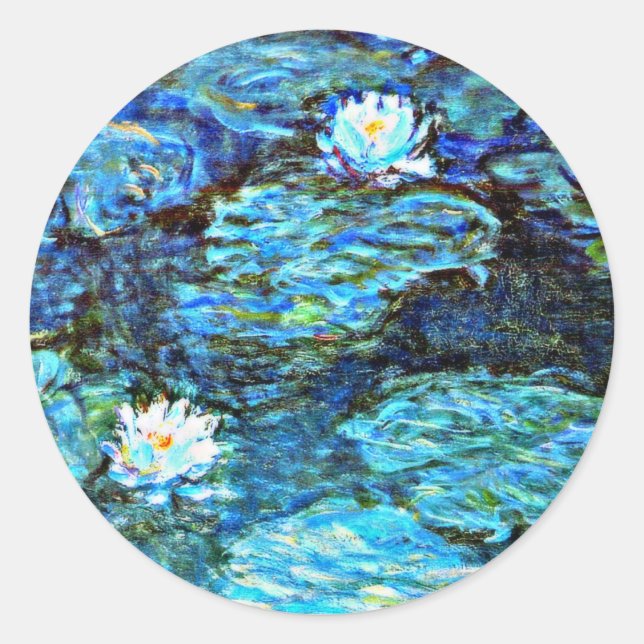 Blue Water Lilies by Monet Classic Round Sticker (Front)