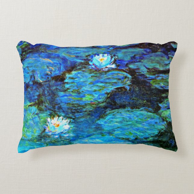 Blue Water-Lilies, fine art painting Accent Pillow (Front)