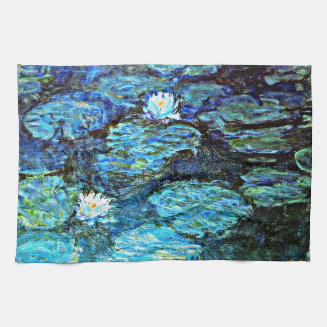 Blue Water-Lilies, fine art painting by Monet Kitchen Towel (Horizontal)