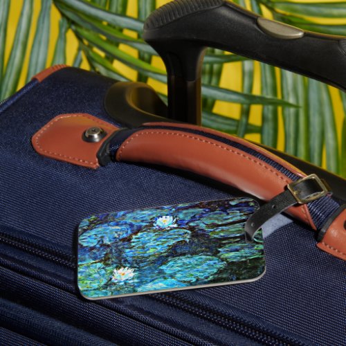 Blue Water_Lilies fine art painting Luggage Tag