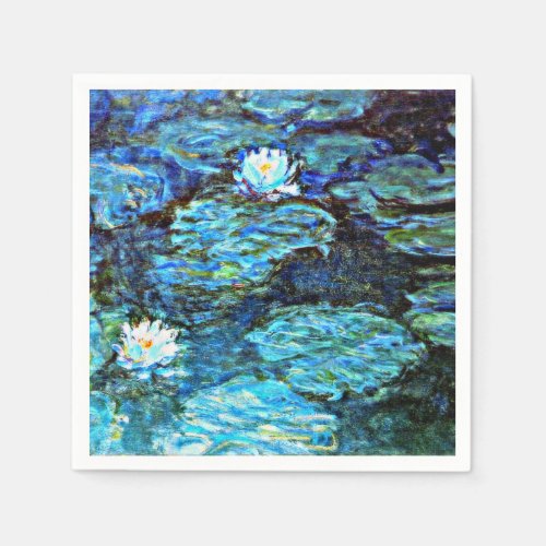 Blue Water_Lilies fine art painting Napkins