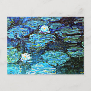Blue Water-Lilies, fine art painting, Postcard