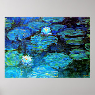 Blue Water-Lilies, fine art painting Poster