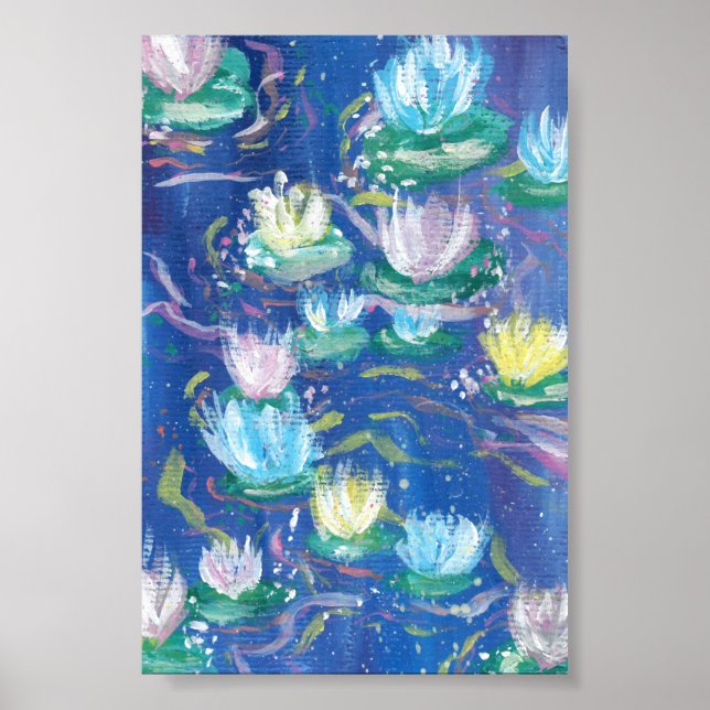 Blue Water Lilies Print, Value Poster Paper (Front)