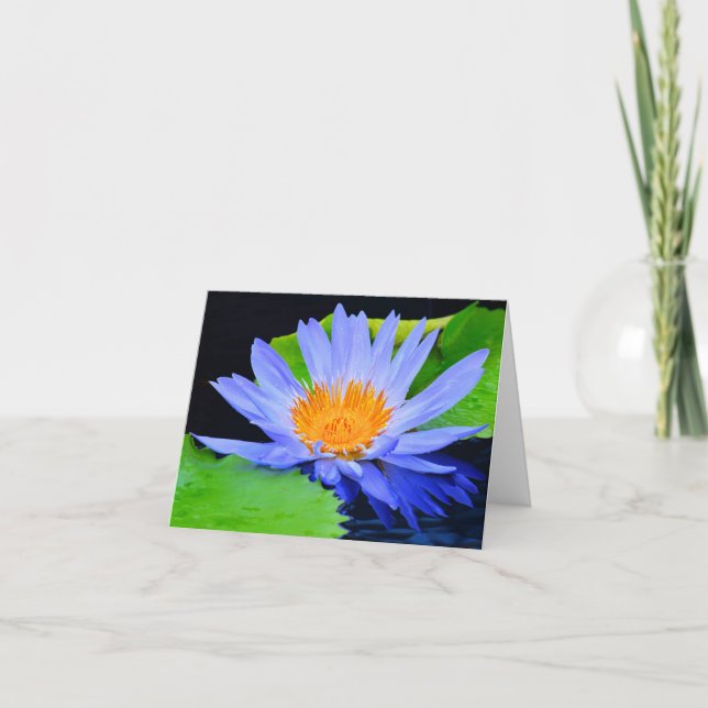 Blue Water Lily Blank Note Greeting Cards (Front)