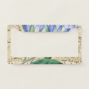 Blue water lily music license plate frame