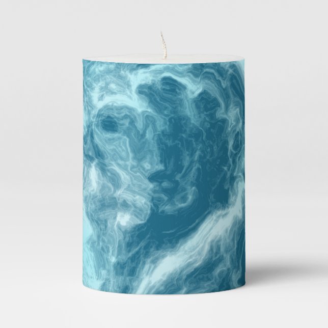 Blue Water Marble  Pillar Candle (Front)