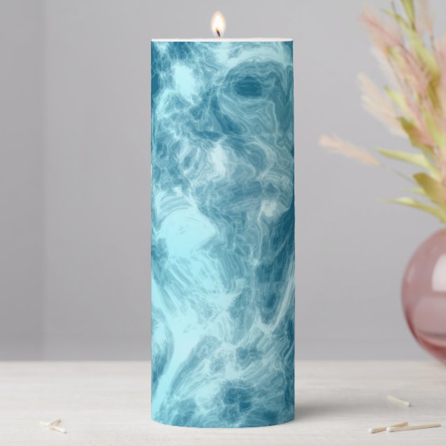 Blue Water Marble   Pillar Candle (In Situ)
