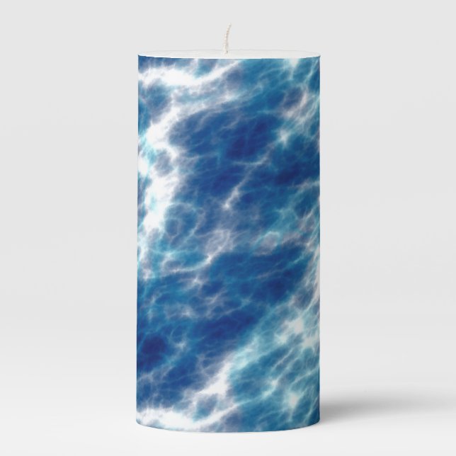 Blue Water Marble Pillar Candle (Front)