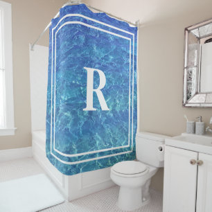 Blue Water Monogram Name Ocean Sea Pool Shower Curtain