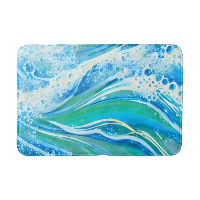 Blue Water Ocean Sea Waves  Bath Mat (Front)