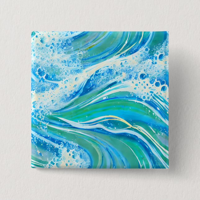 Blue Water Ocean Sea Waves   Button (Front)
