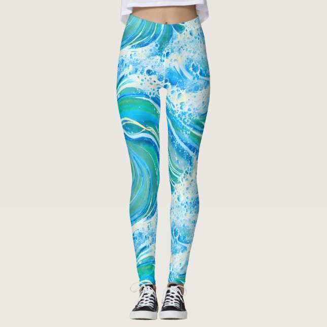 Blue Water Ocean Sea Waves  Leggings (Front)