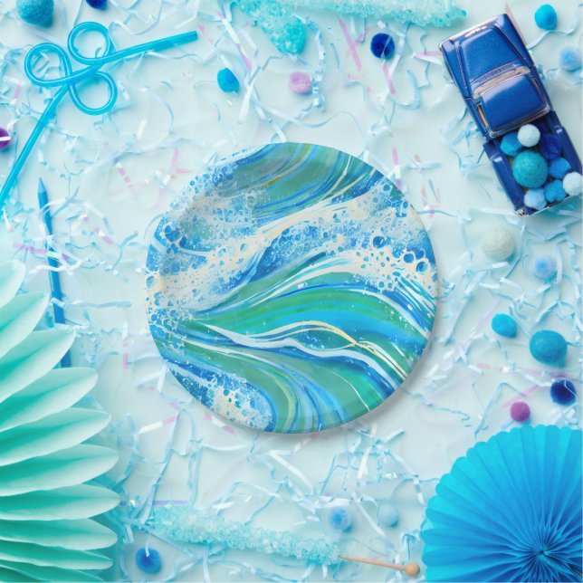Blue Water Ocean Sea Waves  Paper Plates (Party)