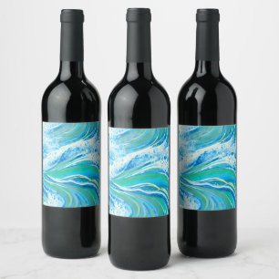 Blue Water Ocean Sea Waves   Wine Label