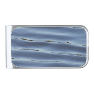 Blue water pattern silver finish money clip