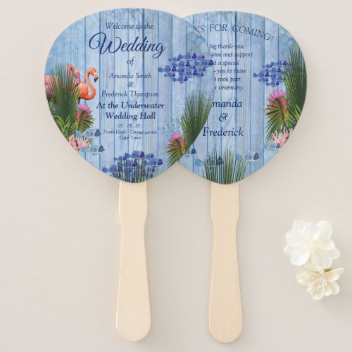 Blue water PebblesPink Flamingos  Fish Hand Fan