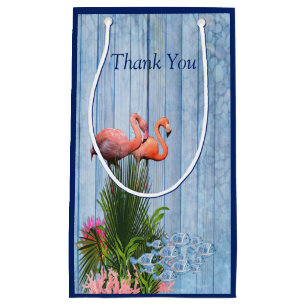 Blue water Pebbles,Pink Flamingos & Fish Small Gift Bag