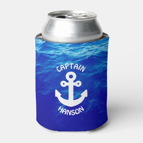 Blue Water Photo White Anchor Fishing Boat Captain Can Cooler