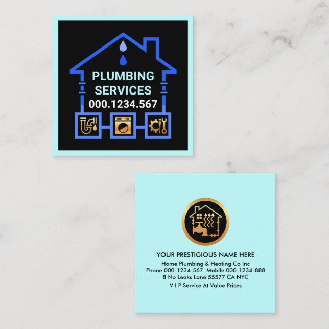 Blue Water Pipe Leaking Home Square Business Card (Front/Back)