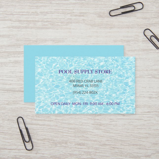 Blue Water Pool supply store/ pool repair  Business Card (Front/Back In Situ)
