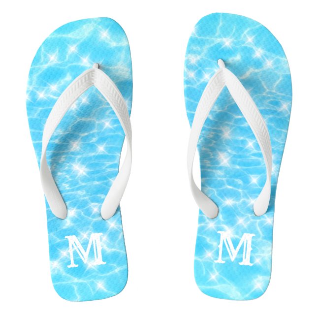 Blue Water Ripples Custom Monogram Initial Flip Flops (Footbed)