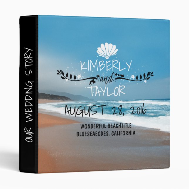 Blue Water Sandy Beach Wedding Binder (Front/Spine)