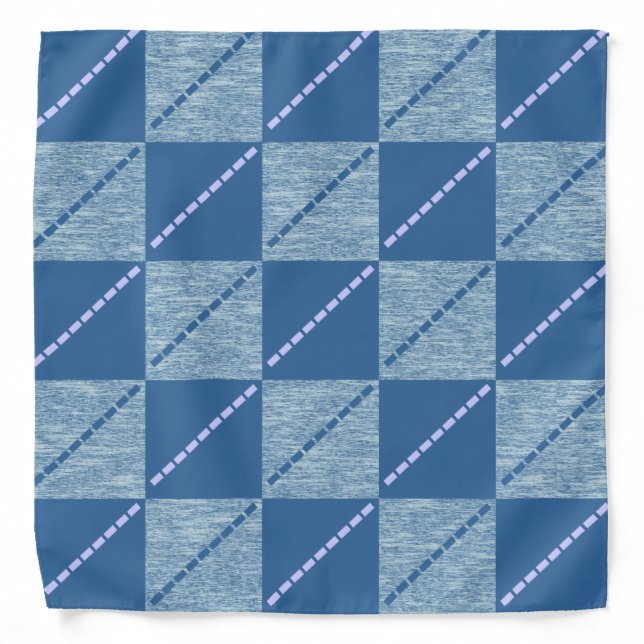 Blue Water Squares & Stripes Dog Bandana (Front)