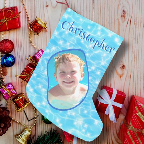 Blue Water Swimmer Surfer Diver Water Polo Photo Small Christmas Stocking