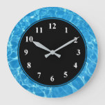 Blue Water Swimming Pool Wall Clock in Black