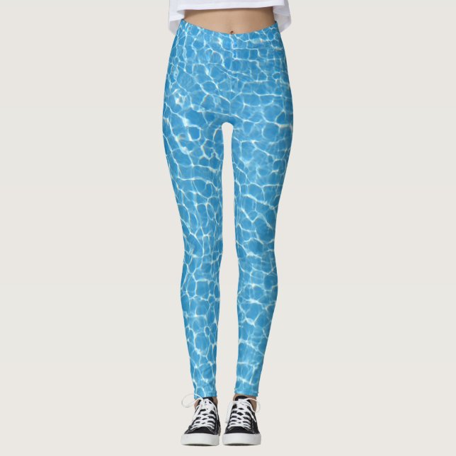 Blue Water Swimming Pool Waves Leggings (Front)