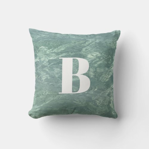 Blue Water Teal Monograms Beach Coastal Custom Outdoor Pillow