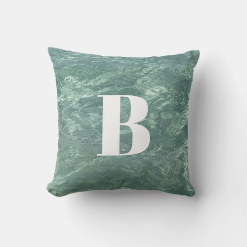 Blue Water Teal Monograms Beach Coastal Custom Throw Pillow