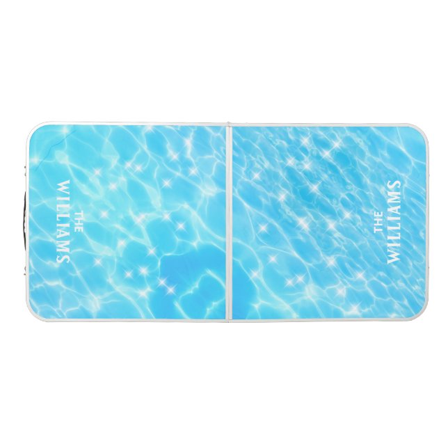 Blue water texture water ripple modern custom name beer pong table (Top)