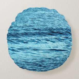 Blue water wave abstract backgroundabstract, aqua, round pillow