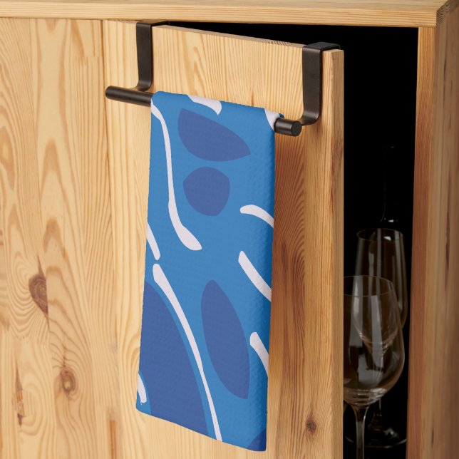Blue Water Waves Abstract Pattern Kitchen Towel (Thirds Fold)