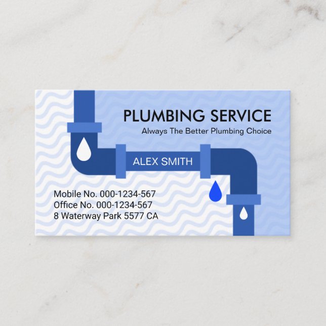 Blue Water Waves Leaking Pipe Plumbing Business Card (Front)