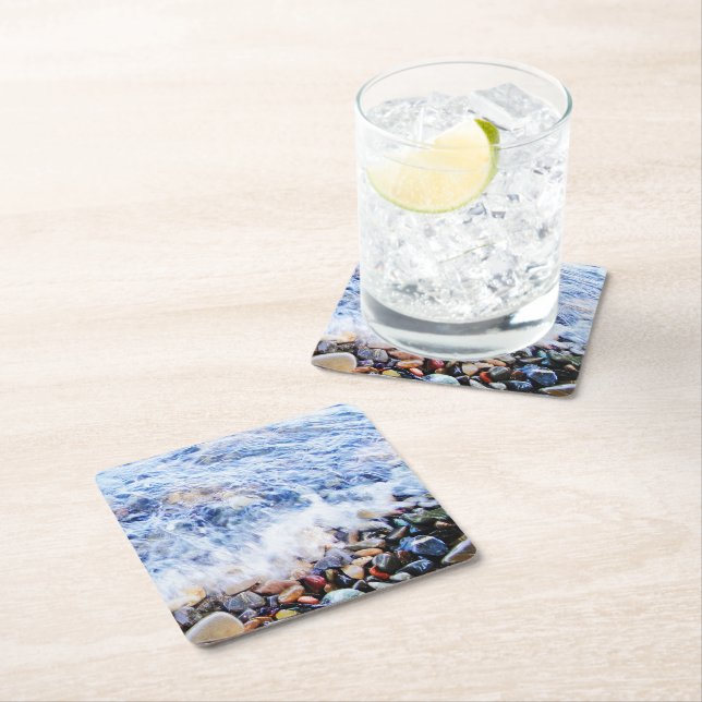 Blue water waving square paper coaster (Insitu)