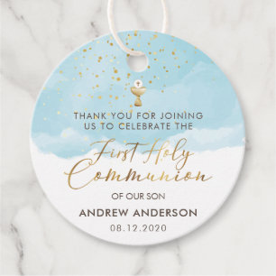 Blue Watercolor 1st Holy Communion Thank You Favor Tags