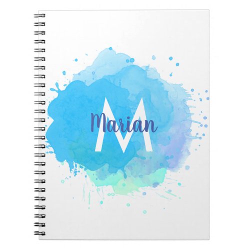 Blue Watercolor Abstract Monogram Name Notebook