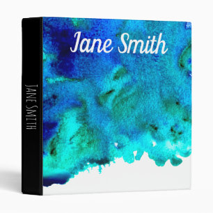 Blue watercolor abstract ocean design 3 ring binder