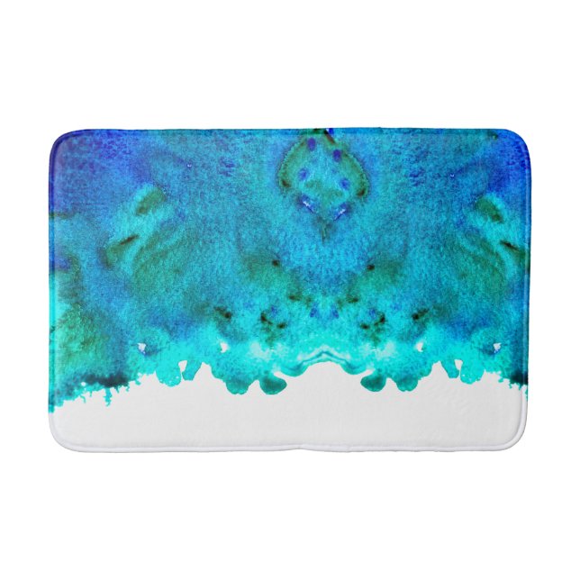 Blue watercolor abstract ocean design bath mat (Front)