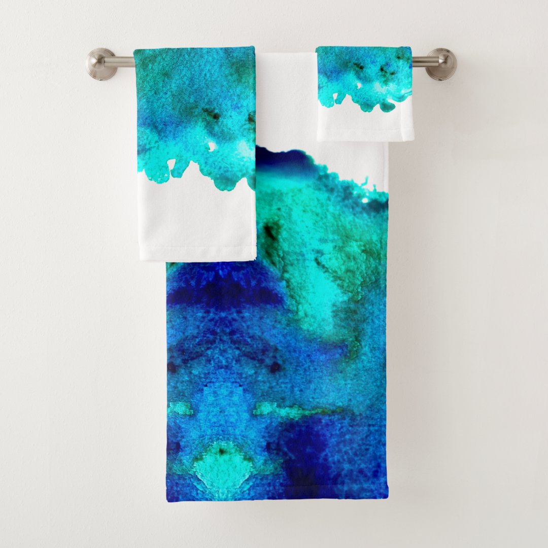 Blue watercolor abstract ocean design bath towel set Zazzle